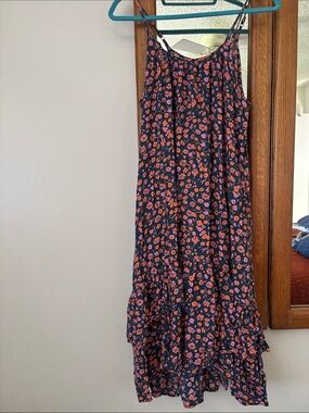 Universal Thread Floral High Low Midi Dress Ruffle Hem Adjustable Straps Small